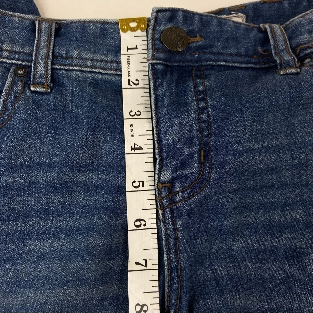 Free People Jeans Sz 29 Crop Straight Raw Fray Hem Busted Knees Dark Wash Blue